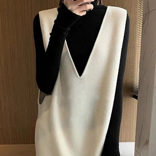 Sleeveless V-Neck Knitted Pullover Dress for Women