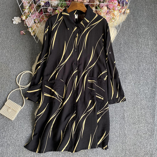 Women's Versatile Striped Long Sleeved Dress