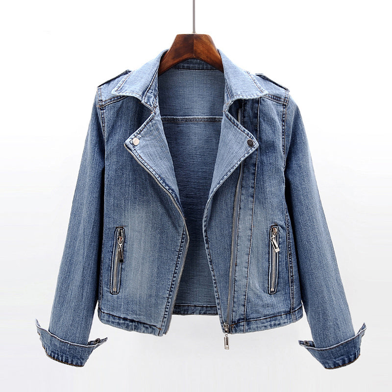 Womens Slim Fit Stretch Denim Coat with Suit Collar