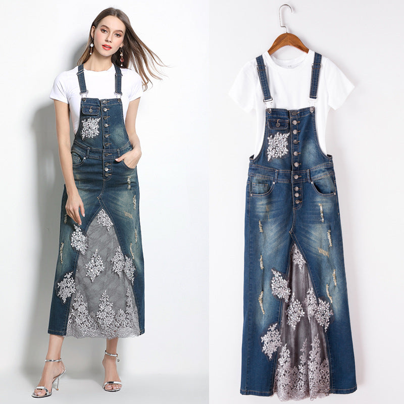 Lace Denim Cotton Brace Dress