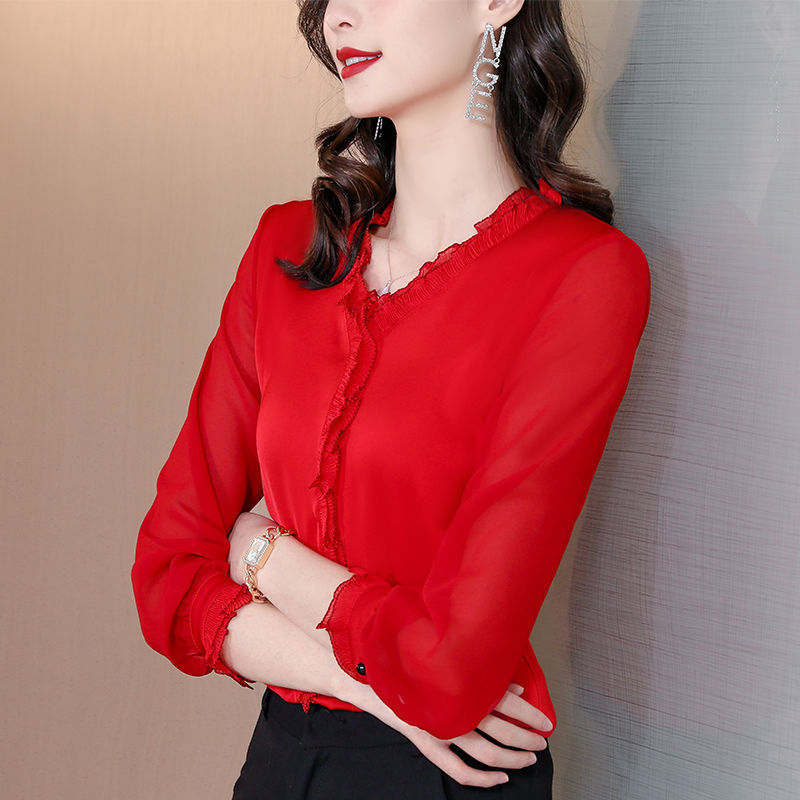 Solid Color Chiffon Long Sleeve Women's Shirt