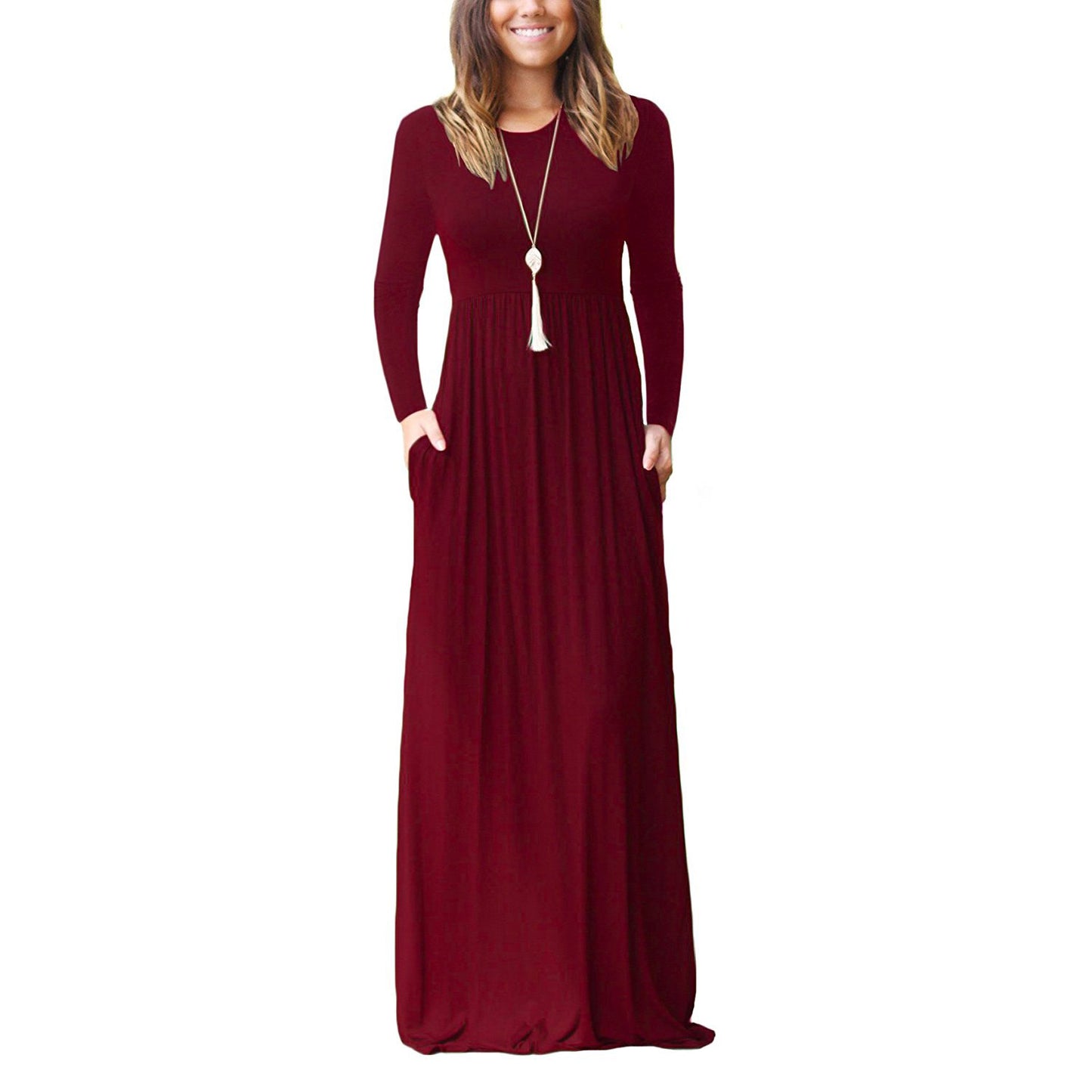 Women's Fashion Casual Long Sleeve Elastic Waist Dress