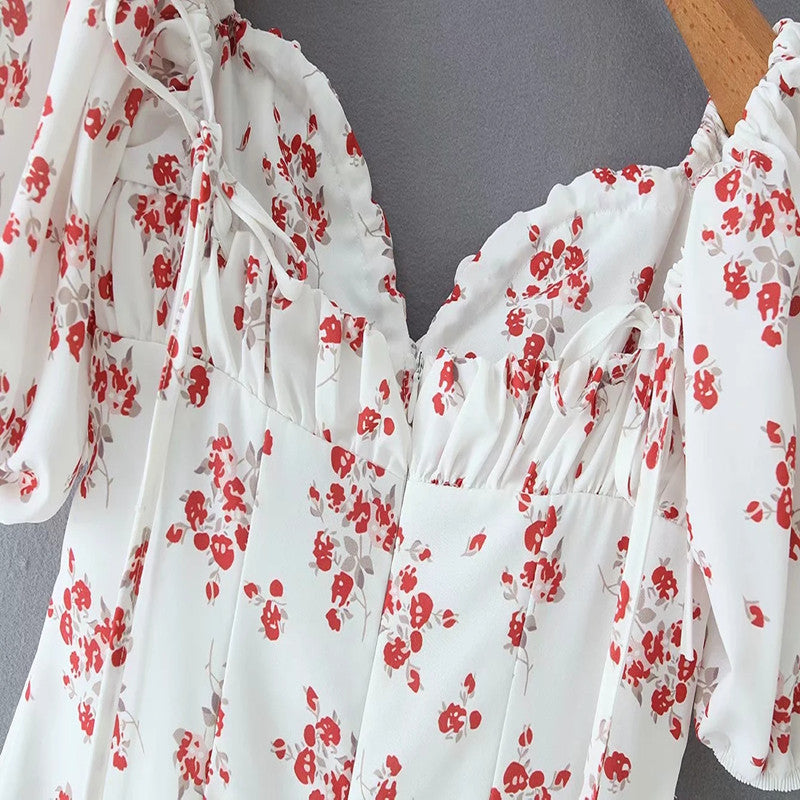 Lantern sleeve floral print dress