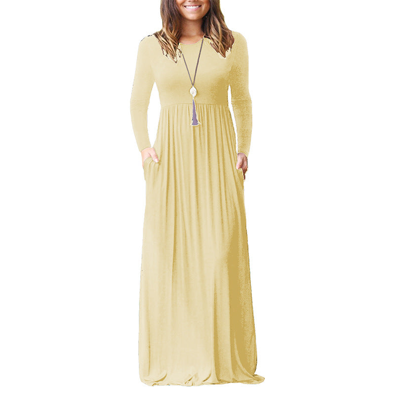 Women's Fashion Casual Long Sleeve Elastic Waist Dress