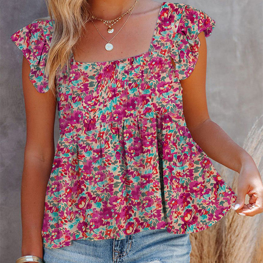 Women's Summer Pullover Vest Casual Floral Print Sleeveless Top