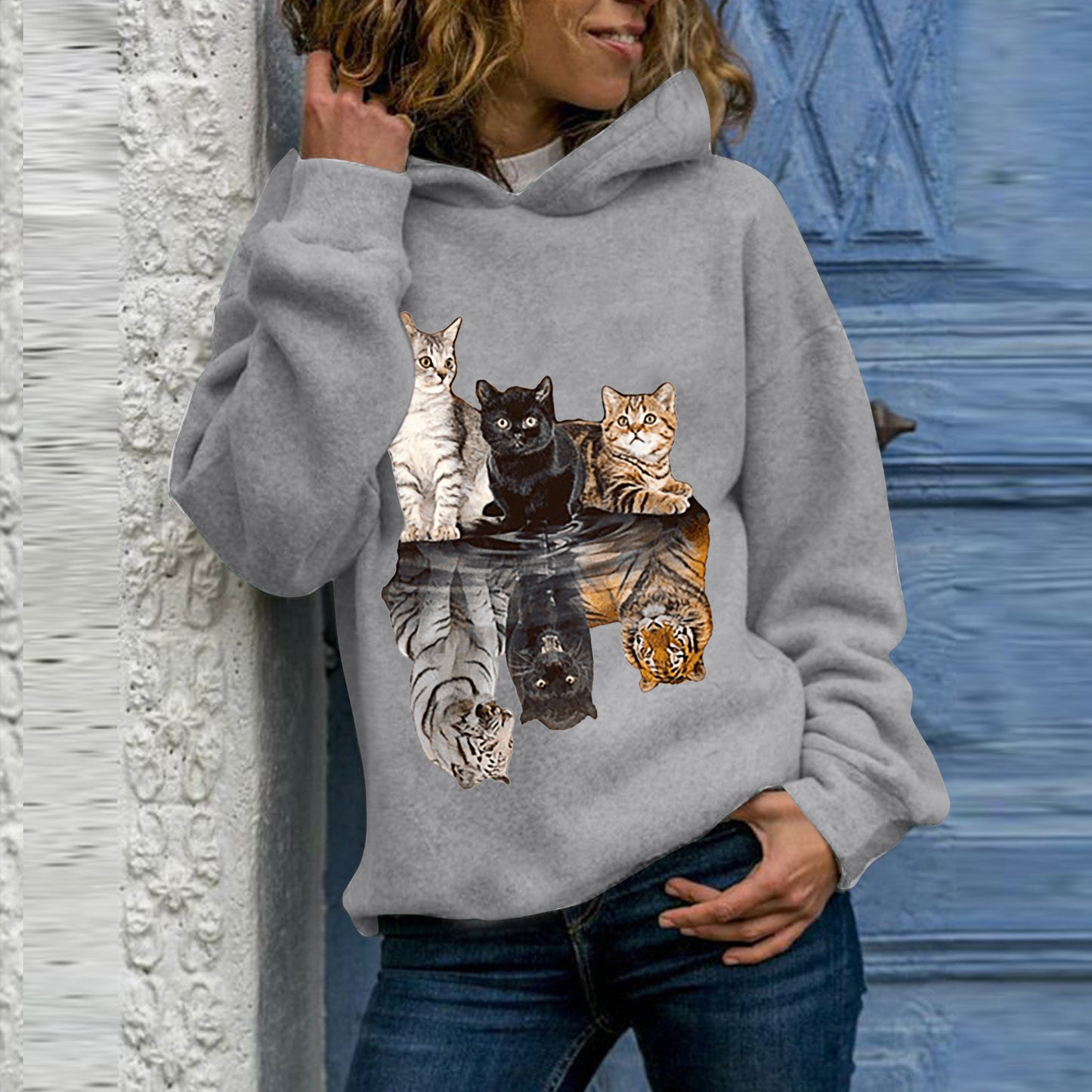 Long Sleeve Turtleneck Animal Print Crew Neck Hoodie