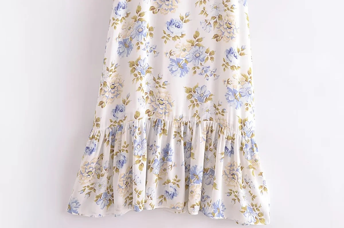 European And American Fashion Floral Printed Off-shoulder Off-shoulder Collar Dress