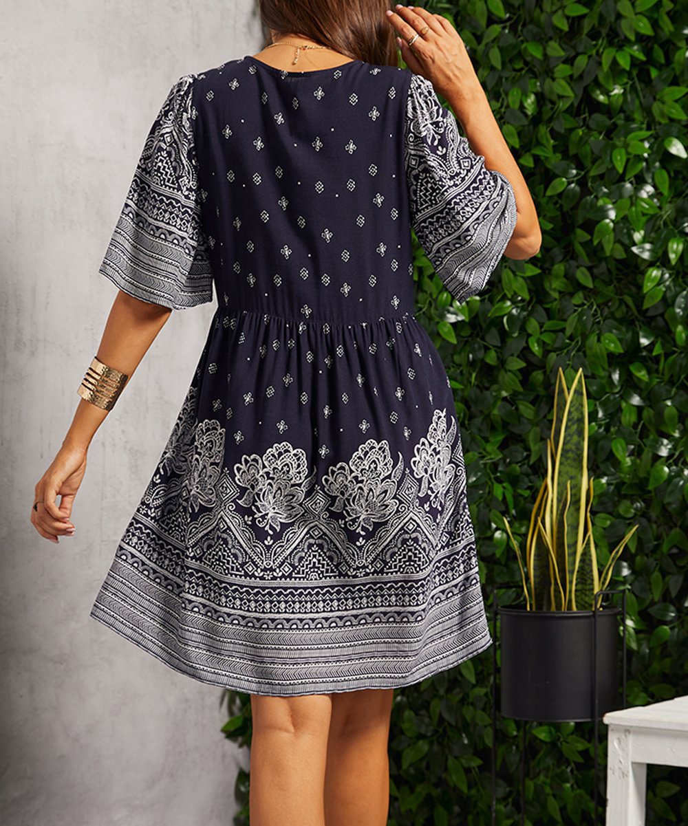 Vibrant Summer V-neck Floral Print Bohemian Beach Dress for Casual Holidays