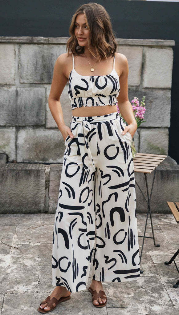 Women's Clothing New Printed Sleeveless Strap Short Top Long Wide-leg Pants