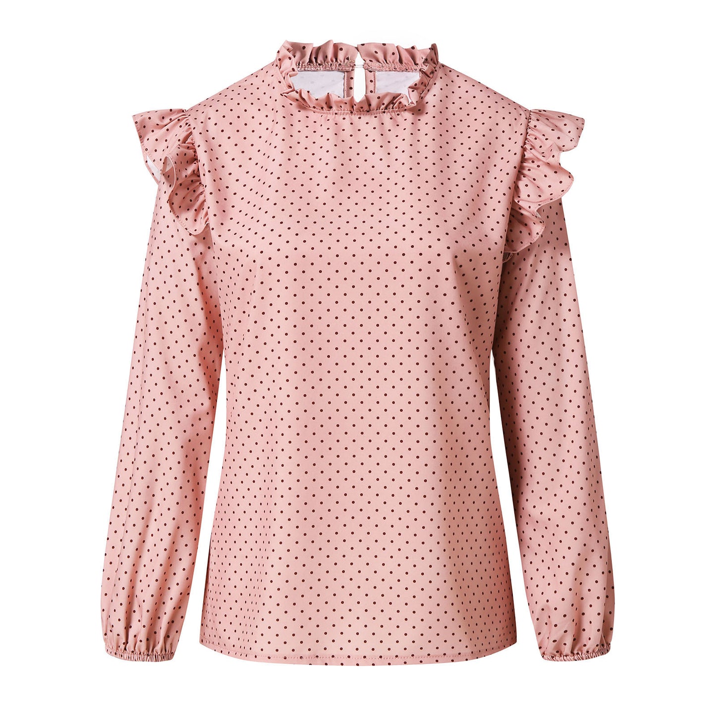 Ruffled Round Neck Pullover Polka Dot Shirt Top