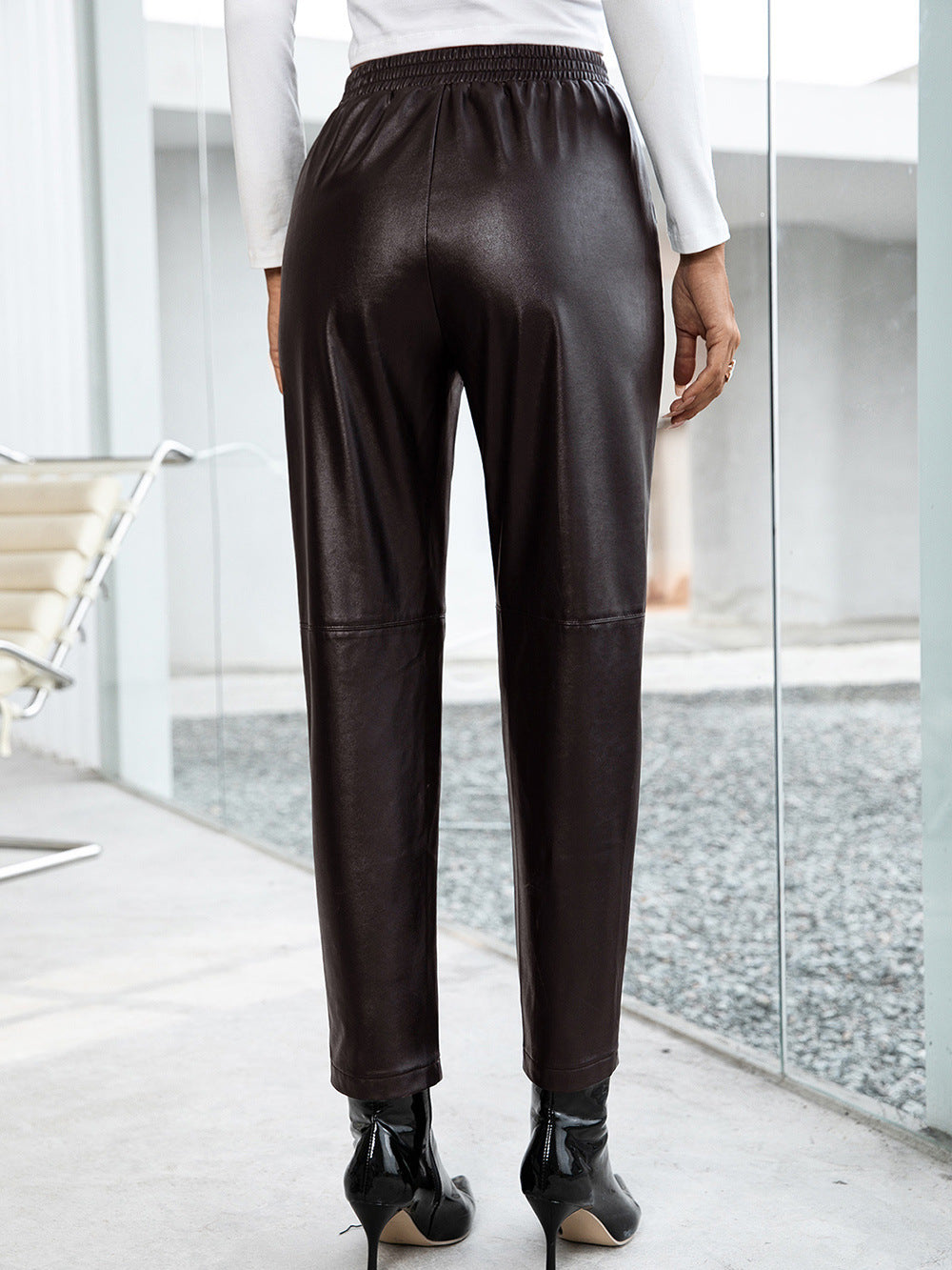 Casual Loose PU Elastic Leather Motorcycle Trousers