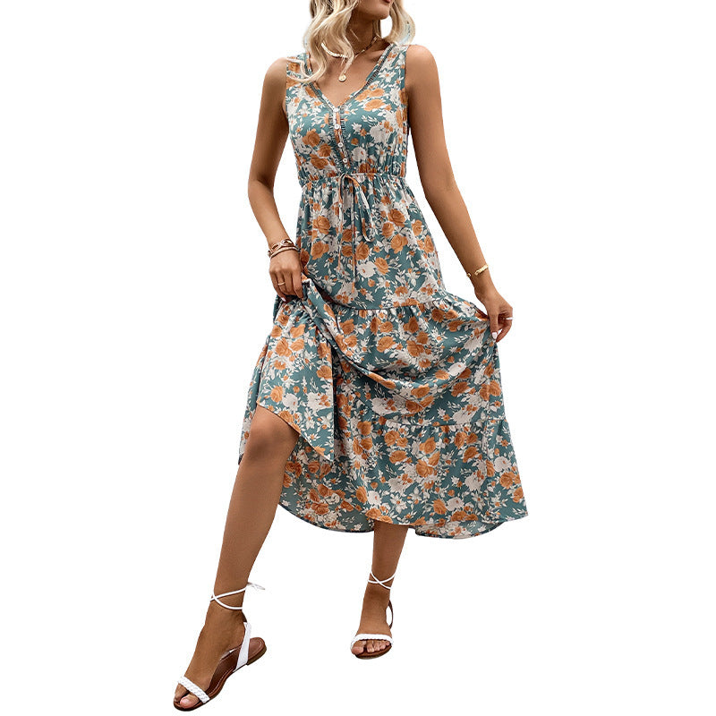 Women's Sleeveless Stitching Printing Dress