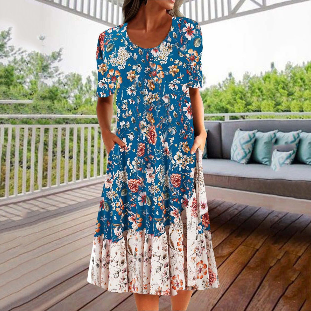 Casual And Fashionable Printed Short Sleeved Dress