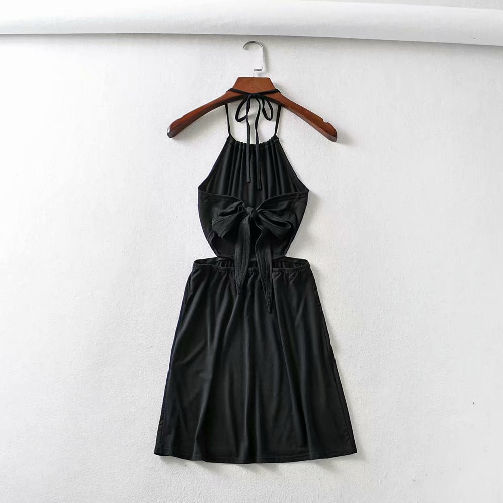 Sleeveless black sexy backless neck dress