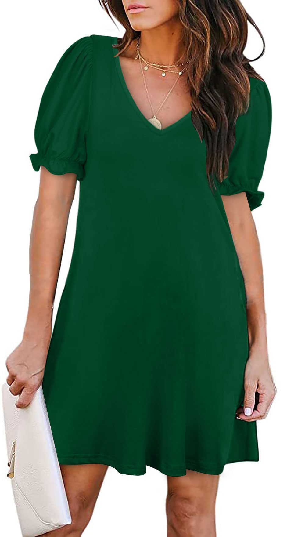 Dress with a V-neck, Short Sleeves, and Convenient Pockets