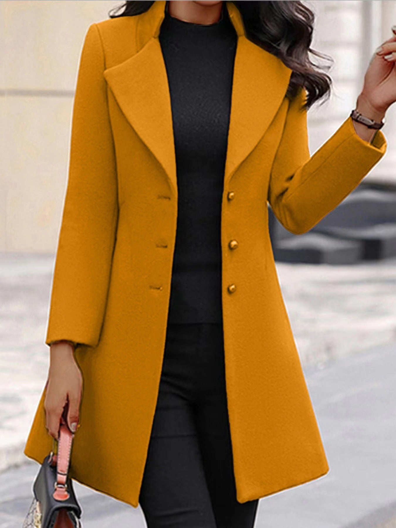 Autumn/Winter Mid length Korean Edition Flip Collar Slim Solid Color Slim Fit Women's Woolen Coat Coat