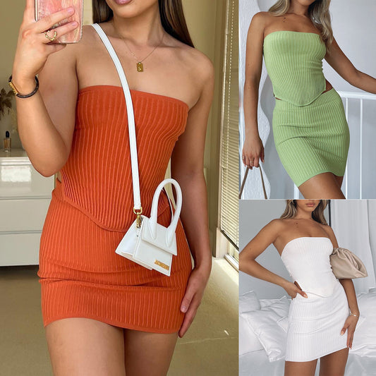 Women's Two-Piece Crop Top and Bodycon Skirt Set with Mini Dress Vibes