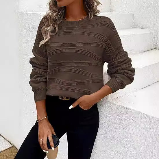 Corrugated Knitted Pullover Long-Sleeved Top