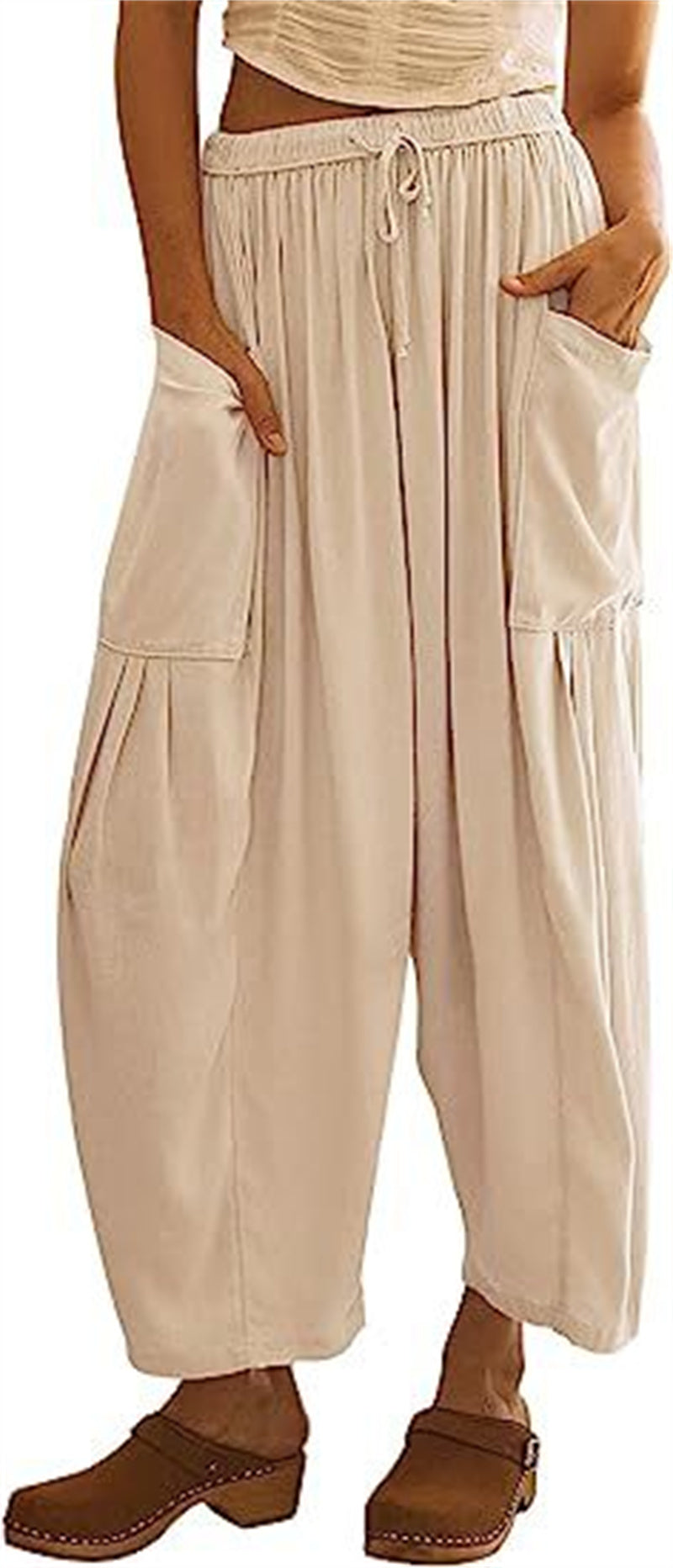 Summer Fashion Women's Solid Color Wide Leg Pants: Loose Elastic High Waist Pleated Trousers