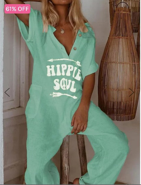 Women's Casual Jumpsuit with Printed Letters