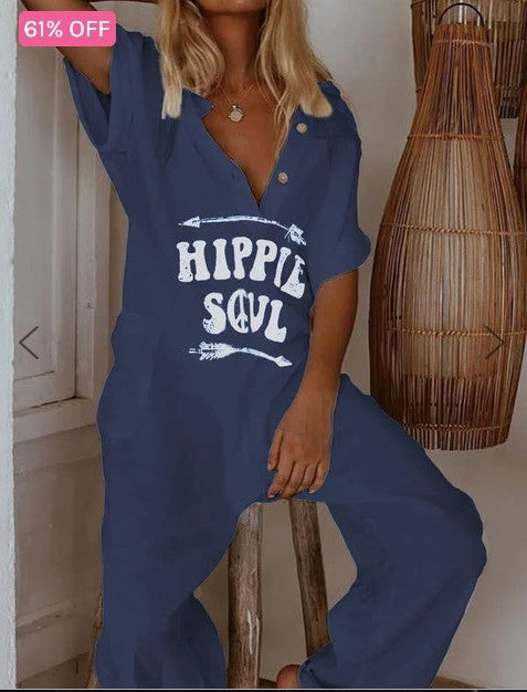 Women's Casual Jumpsuit with Printed Letters