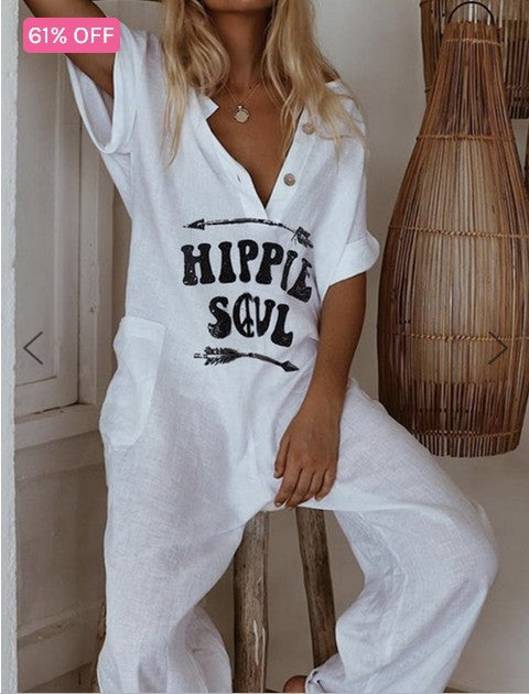 Women's Casual Jumpsuit with Printed Letters