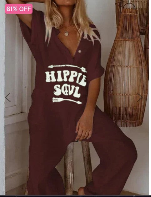 Women's Casual Jumpsuit with Printed Letters