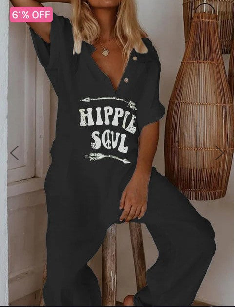 Women's Casual Jumpsuit with Printed Letters