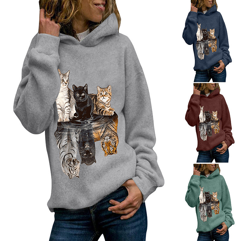 Long Sleeve Turtleneck Animal Print Crew Neck Hoodie