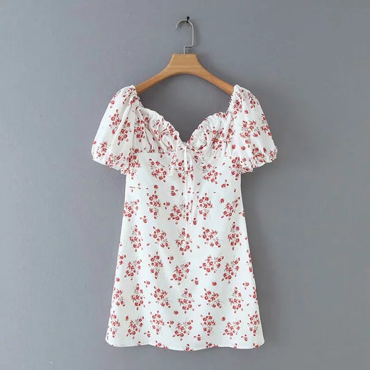 Lantern sleeve floral print dress