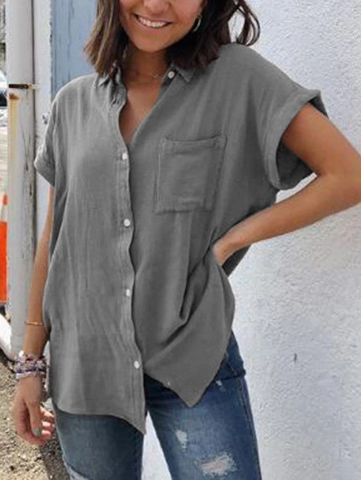 Casual Cotton and Linen Short Sleeve Top