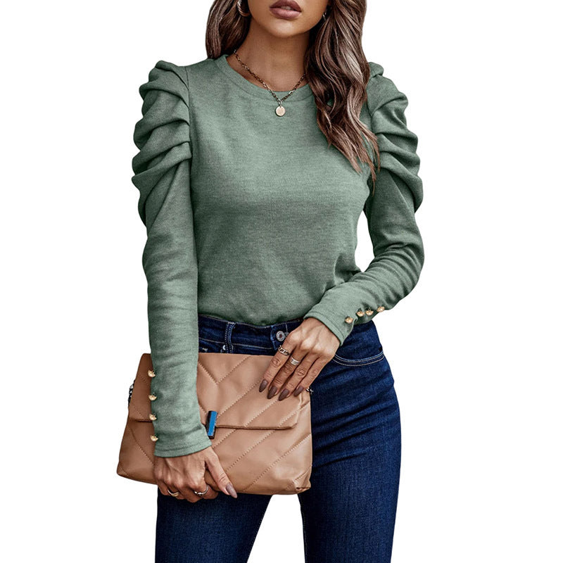 Women's Pure Color Casual Versatile Long-sleeved Top