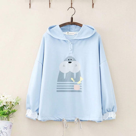 Hooded Sweater Coat Women's Long Sleeve Pullover Hoodie Loose