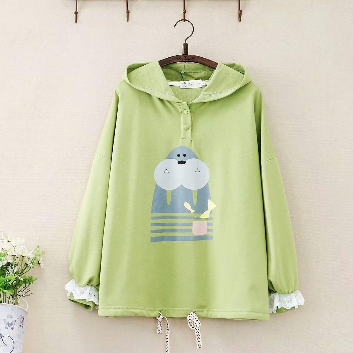 Hooded Sweater Coat Women's Long Sleeve Pullover Hoodie Loose