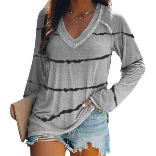 Long-Sleeved Women's Clothing with Tie-Dye Stripes Print