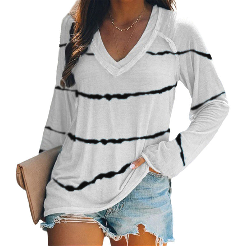 Long-Sleeved Women's Clothing with Tie-Dye Stripes Print