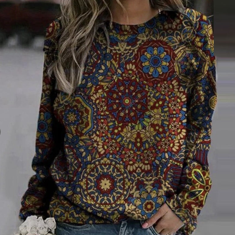 Ladies' Turtleneck Printed Round Neck Long Sleeve Sweatshirt