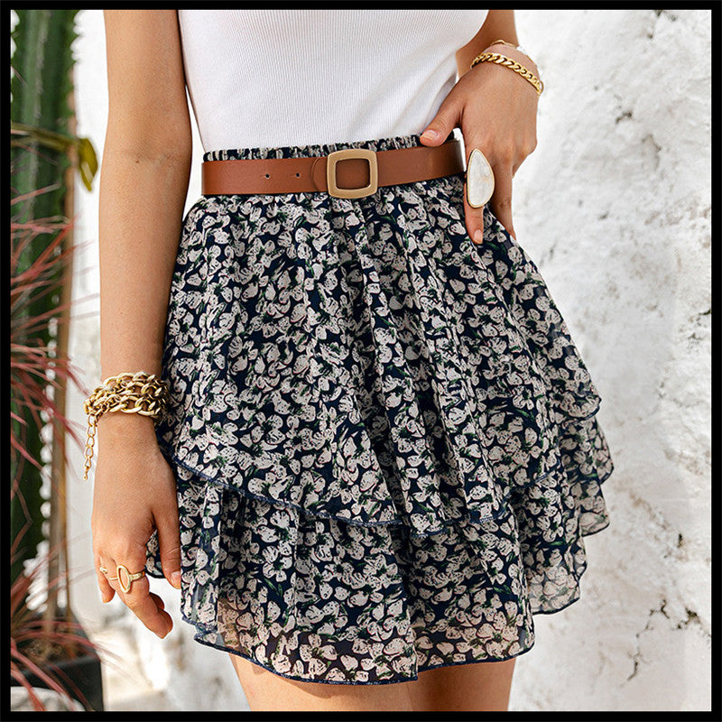 High-Waist Slim Ruffle Skirt with Polka Dot Print