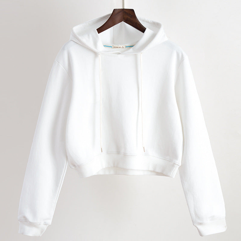 High Waist Short White Hoodie Women's Hood