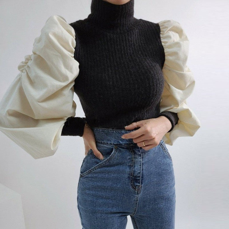 Fashionable Temperament Slim Round Neck Long Sleeve Blouse