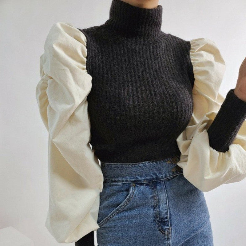 Fashionable Temperament Slim Round Neck Long Sleeve Blouse