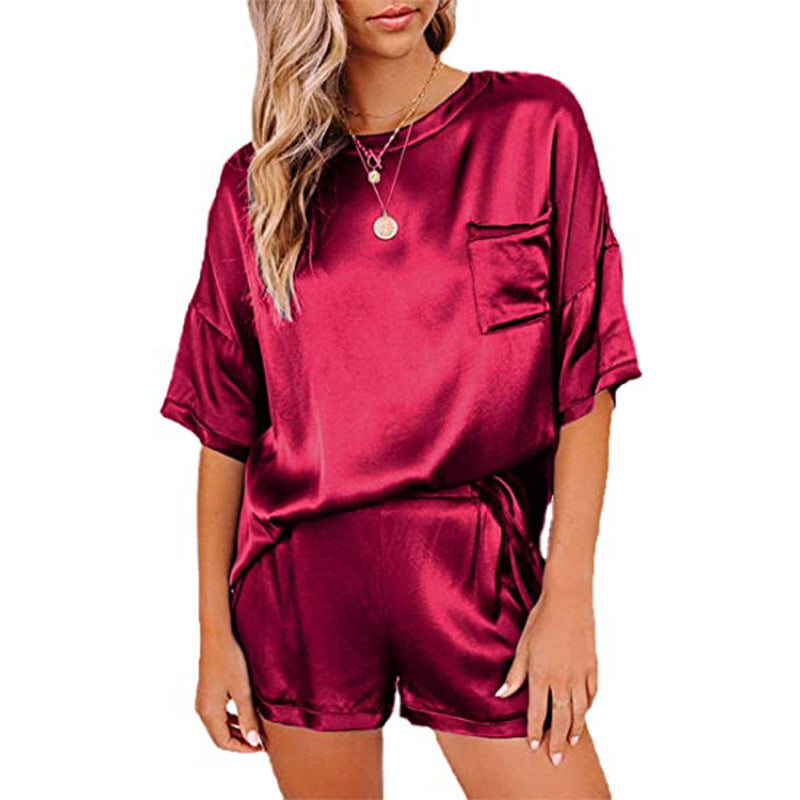 Pure Color Satin Pajamas Home Service Short-sleeved Shorts