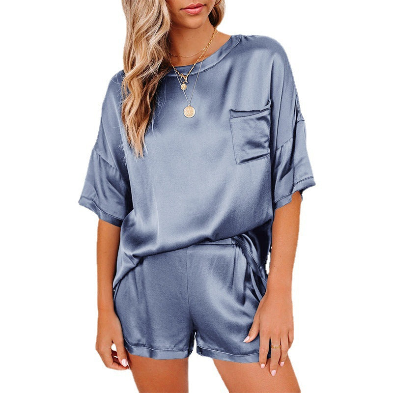 Pure Color Satin Pajamas Home Service Short-sleeved Shorts