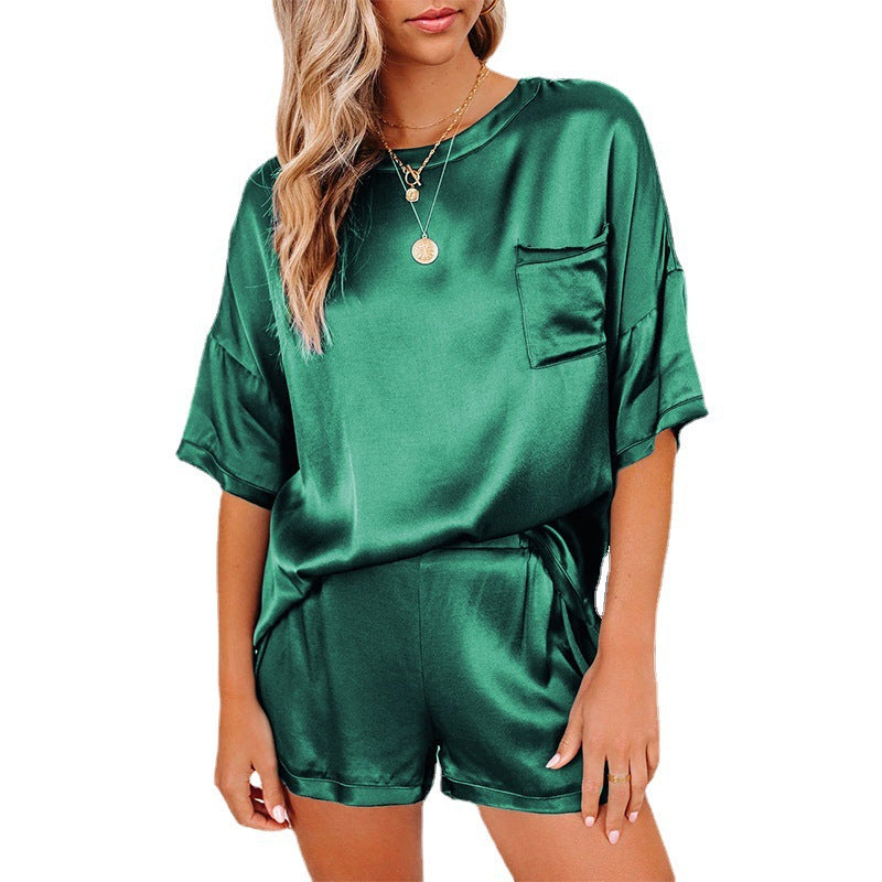 Pure Color Satin Pajamas Home Service Short-sleeved Shorts