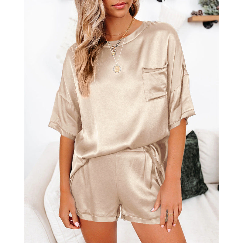 Pure Color Satin Pajamas Home Service Short-sleeved Shorts