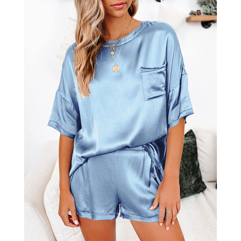 Pure Color Satin Pajamas Home Service Short-sleeved Shorts