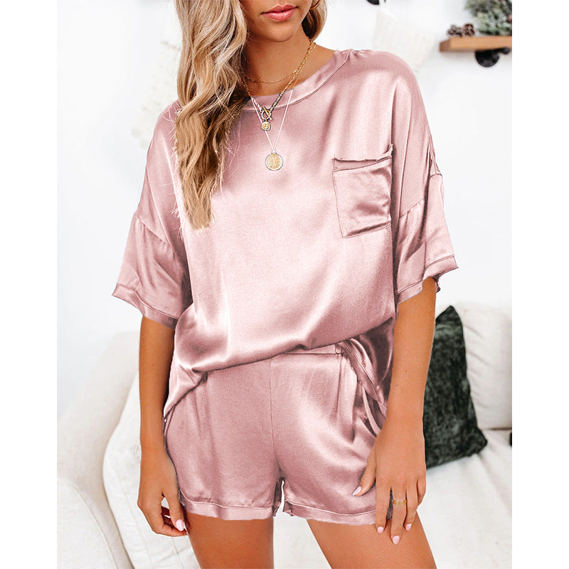 Pure Color Satin Pajamas Home Service Short-sleeved Shorts