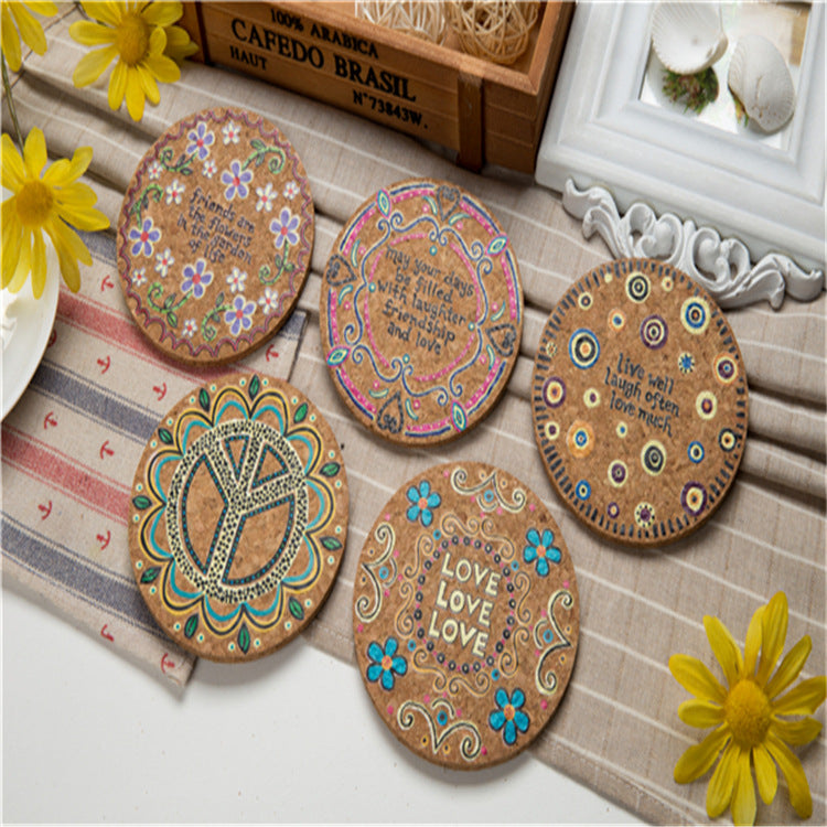 1Pc Merry Christmas Coasters Round Heat Resistant Wooden Cup Mat Wedding Party Wine Coffee Drink Tea Cup Non-Slip Tableware