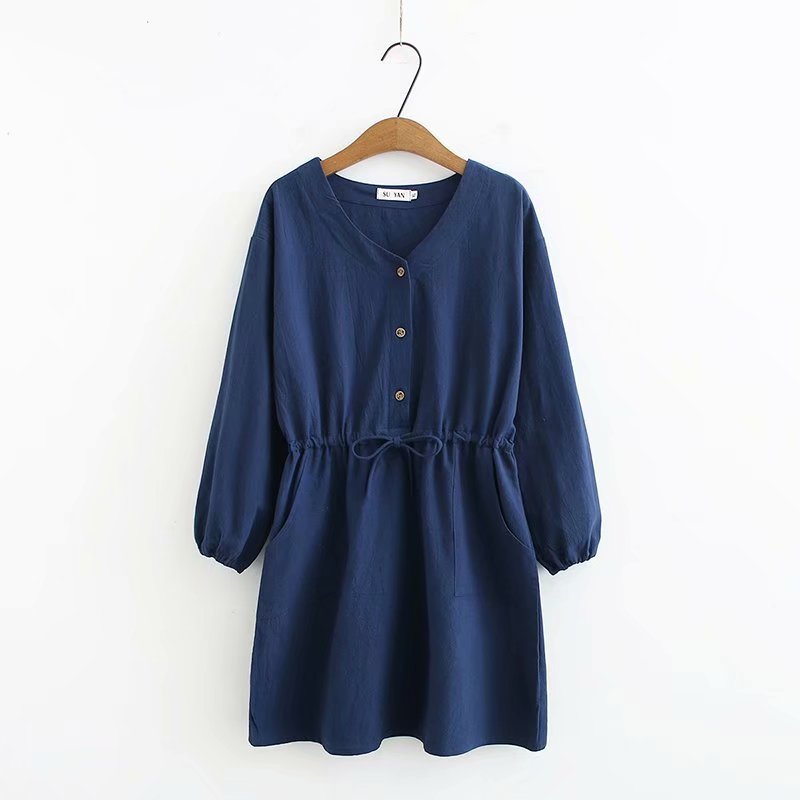 Plus Size Women's New Ladies Loose Large Cotton And Linen Waist Dress