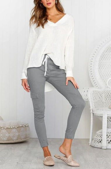 Stylish Women's Multi-Pocket Shrink Casual Pants